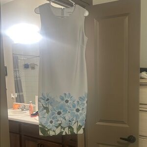 Calvin Klein Ivory Dress with Blue Floral Pattern
